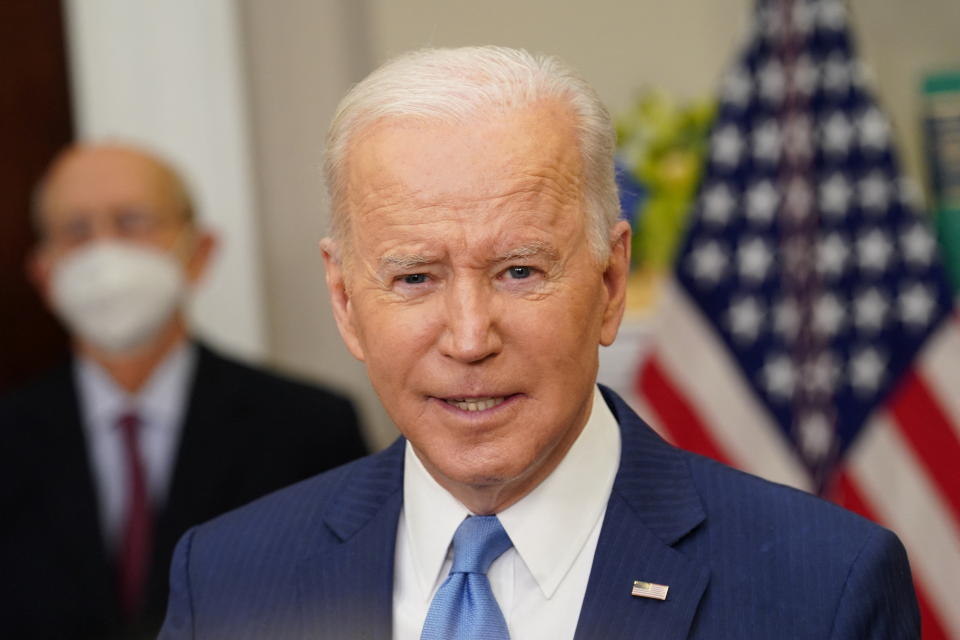 President Biden delivers remarks with Supreme Court Justice Stephen Breyer as they announce Breyer will retire at the end of the court's current term.