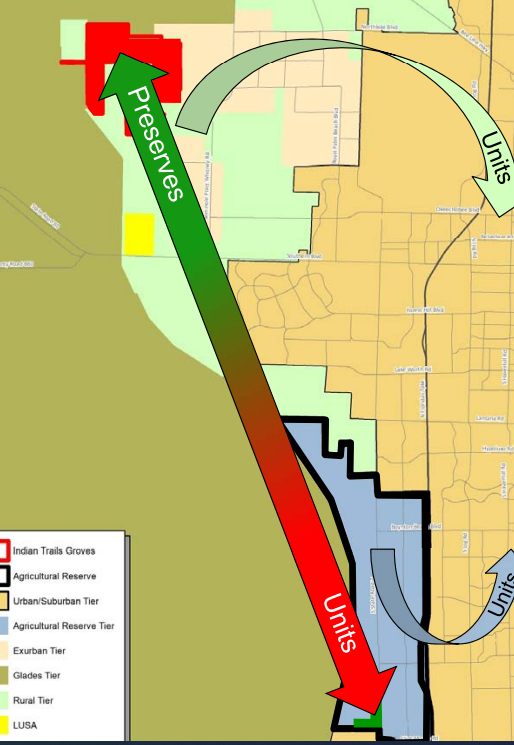 Map shows the land swap proposed by GL Homes. In exchange for building a water resource project in the northwest part of the county and agreeing not to build on a parcel there, the home builder would then build on land west of Boca Raton, where its homes would sell for much more.