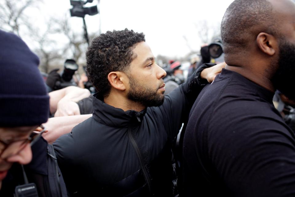 Jussie Smollett exits Cook County Department of Corrections after posting bail in February (Reuters)