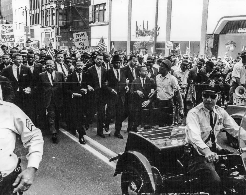 The march took place just weeks after Alabama police used fire hoses and dogs against civil rights marchers in Birmingham and a white supremacist shot and killed  NAACP activist Medgar Evers in Mississippi.