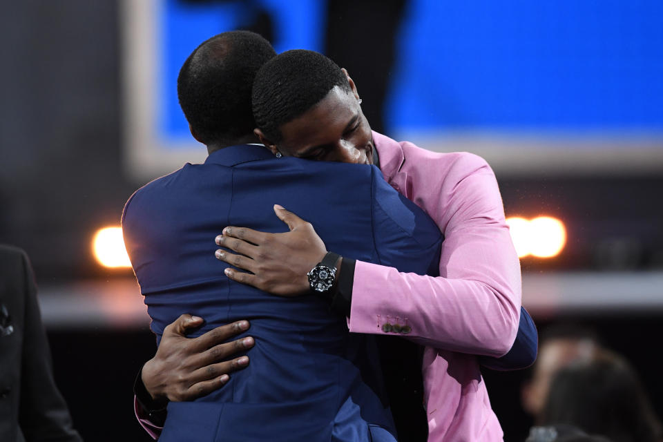 NEW YORK, NEW YORK - JUNE 20: RJ Barrett reacts after being drafted with the third overall pick by the New York Knicks during the 2019 NBA Draft at the Barclays Center on June 20, 2019 in the Brooklyn borough of New York City. NOTE TO USER: User expressly acknowledges and agrees that, by downloading and or using this photograph, User is consenting to the terms and conditions of the Getty Images License Agreement. (Photo by Sarah Stier/Getty Images)
