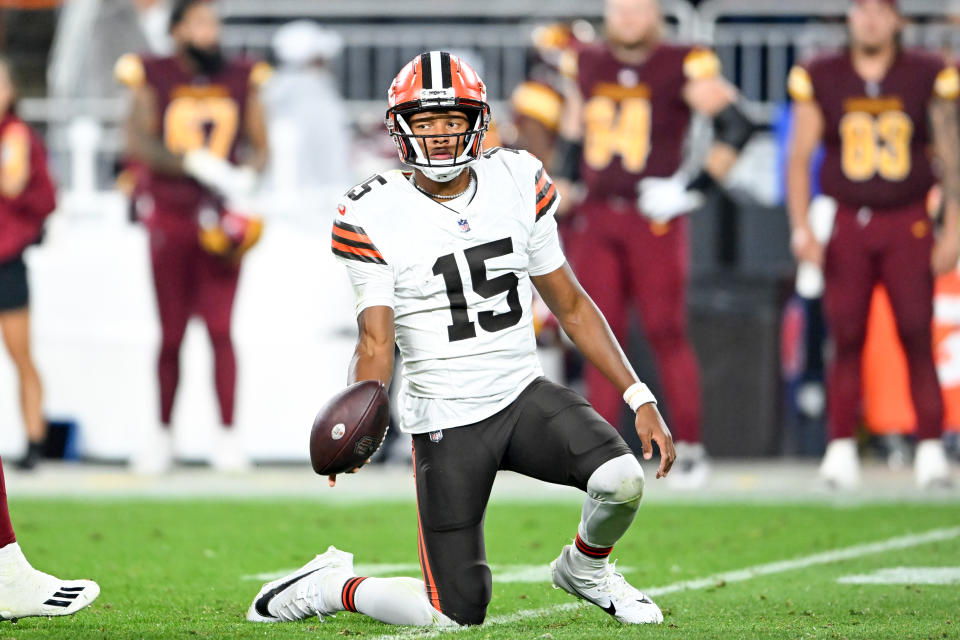 Joshua Dobbs, shown in preseason action with the Cleveland Browns, will reportedly start Week 1 for the Arizona Cardinals. (Photo by Nick Cammett/Diamond Images via Getty Images)