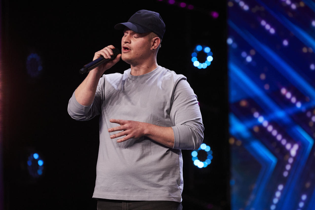 Maxwell Thorpe sings on Britain's Got Talent. (Syco/Thames)