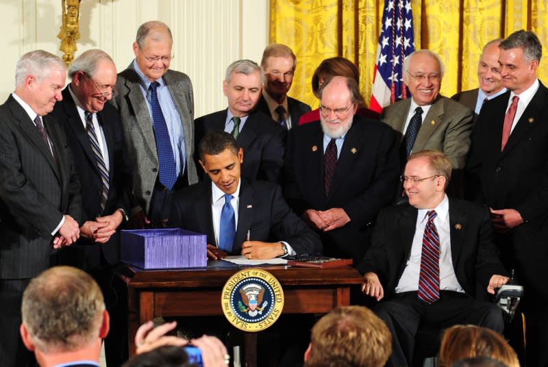 President Barack Obama signs the National Defense Authorization Act for 2010 in the East Room of the White House in Washington on October 28, 2009. The bill included the Matthew Shepard Hate Crimes Prevention Act which expands upon 1969 U.S. federal hate-crime law by extending its scope to protect crimes motivated by a victim's gender, sexual orientation or gender identity. Congress passed the expansion on October 22, 2009. File Photo by Kevin Dietsch/UPI