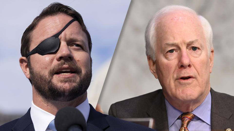 Images of Rep. Dan Crenshaw and Sen. John Cornyn.