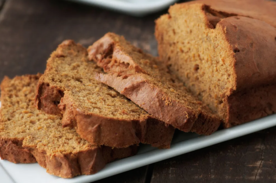 <p>Gayle Covner</p><p>Spreading cream cheese on this leftover pumpkin pie spice bread adds a decadent touch. The loaf is also perfect for storing in the freezer and gifting later. </p><p><strong>Get the recipe: <em><a href="https://parade.com/235472/gaylecovner/repurposing-thanksgiving-pumpkin-pie-spice-bread/" rel="nofollow noopener" target="_blank" data-ylk="slk:Leftover Pumpkin Pie Spice Bread;elm:context_link;itc:0;sec:content-canvas" class="link ">Leftover Pumpkin Pie Spice Bread</a></em></strong></p>