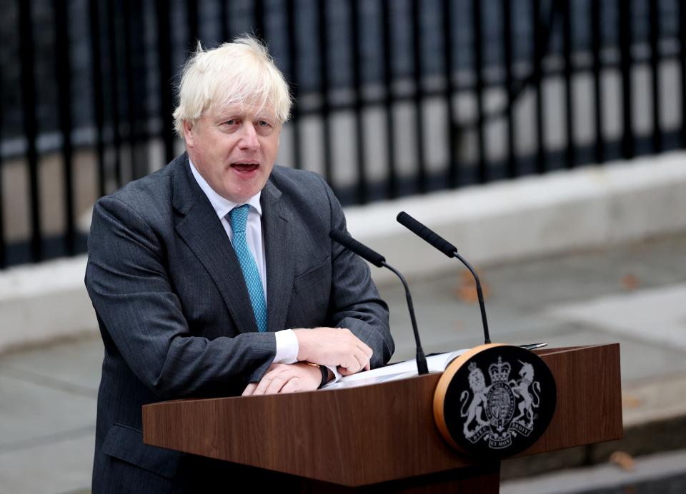 Boris Johnson delivers a speech at the 10 Downing Street in London, Britain, Sept. 6, 2022. (Photo by Li Ying/Xinhua via Getty Images)