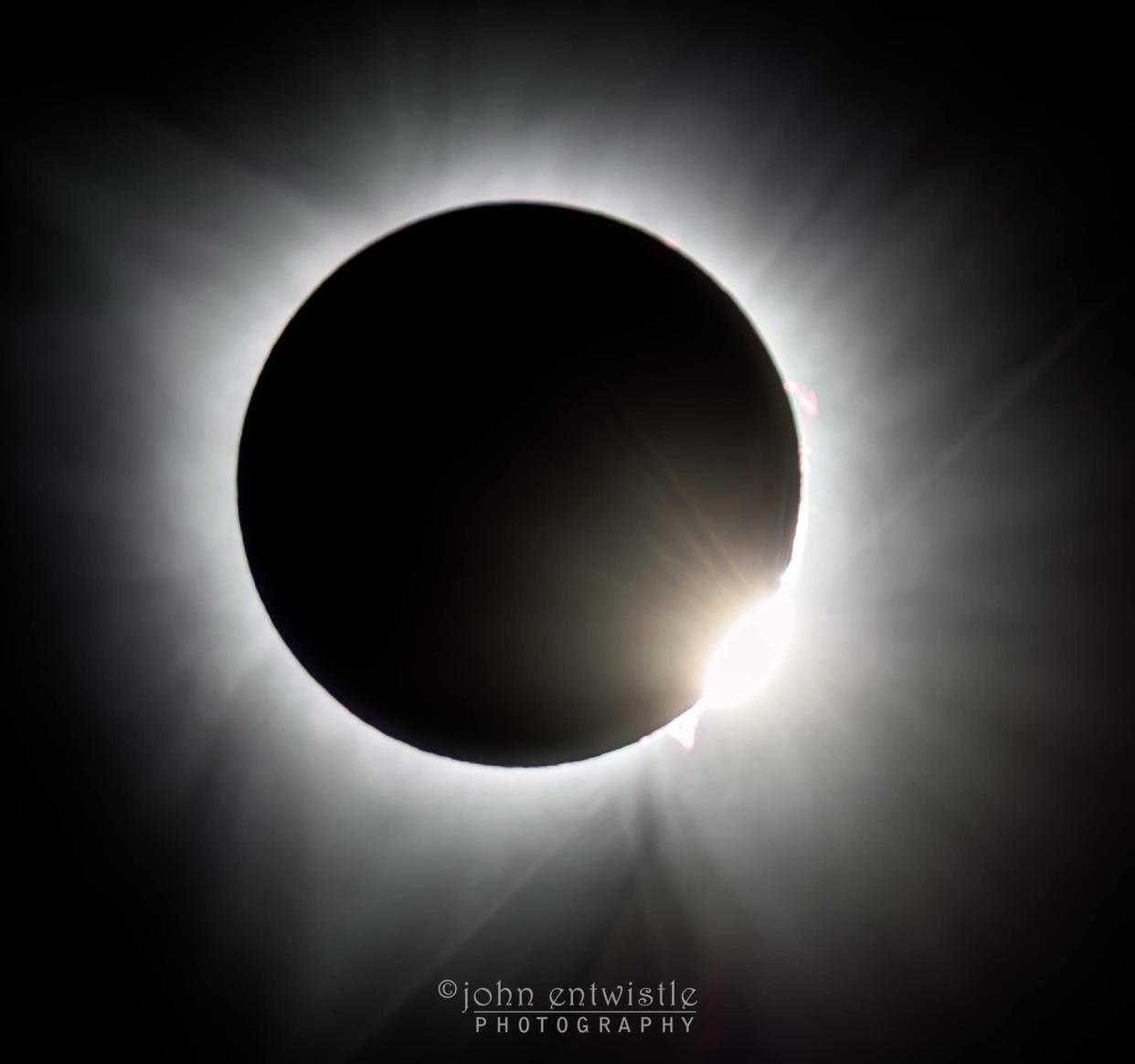 Photographer John Entwistle took this photo of the total solar eclipse in Maine on April 8, 2024.