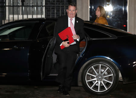 Britain's Secretary of State for International Trade Liam Fox arrives for the meeting with Britain's Prime Minister Theresa May at 10 Downing Street in London, Britain, November 13, 2018. REUTERS/Simon Dawson