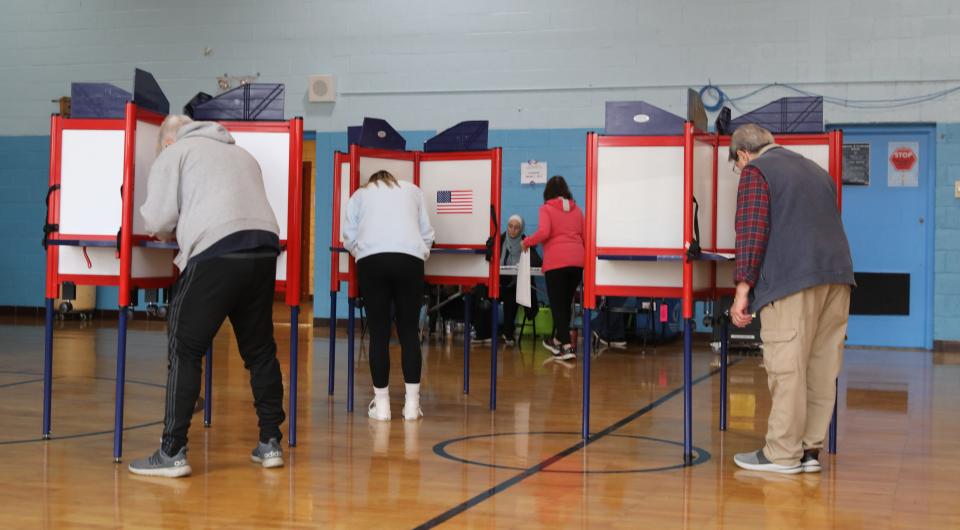 Voters fill in their ballots at the Khalil Gibran School in Yonkers on Election Day, Nov. 7, 2023.