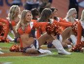 <p>Denver Broncos cheerleaders entertain during the second quarter as the Broncos beat the Dallas Cowboys 42-17 on Sunday, Sept. 17, 2017 at Sports Authority Field at Mile High in Denver, Colo. (Max Faulkner/Fort Worth Star-Telegram/TNS via Getty Images) </p>