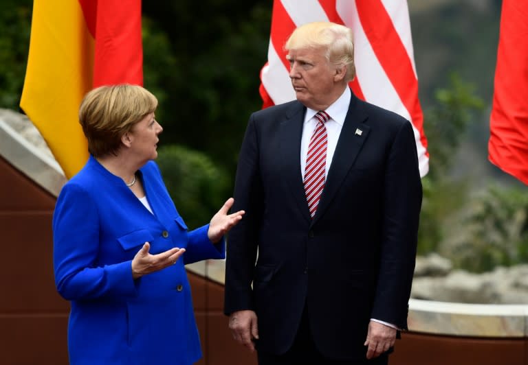 Merkel with Trump at a G7 summit in Sicily in May 2017