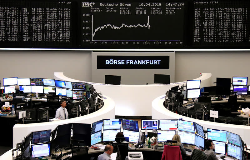 FILE PHOTO: The German share price index DAX graph is pictured at the stock exchange in Frankfurt, Germany, April 10, 2019. REUTERS/Staff