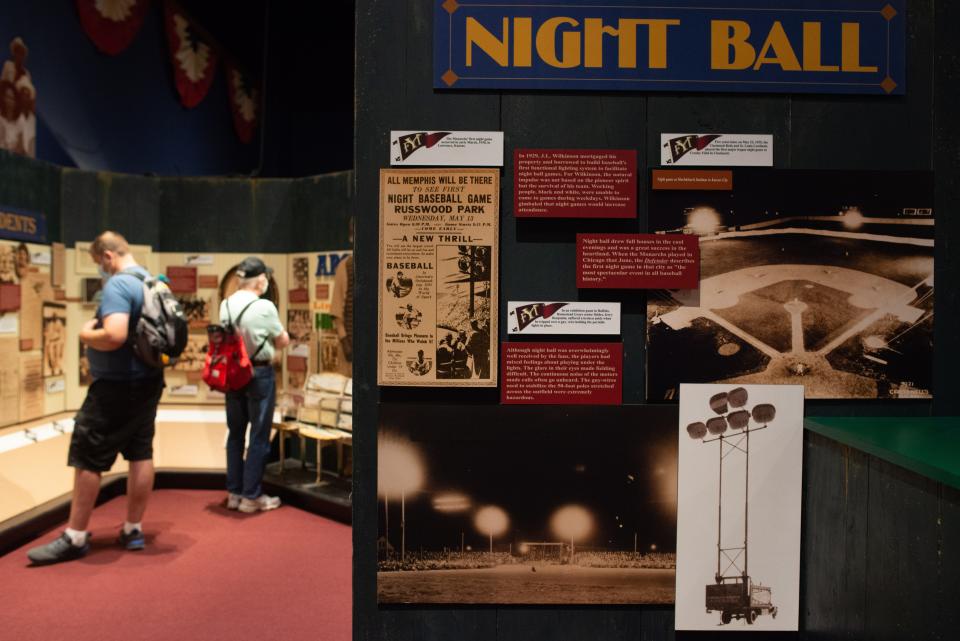 An exhibit at the Negro Leagues Baseball Museum in Kansas City highlighting the first-ever night baseball games to take place in the late 1920s and early 1930s.