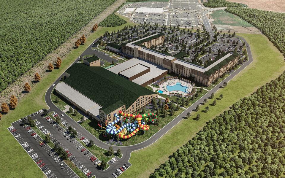 Renderings of Great Wolf Lodge Maryland's exterior