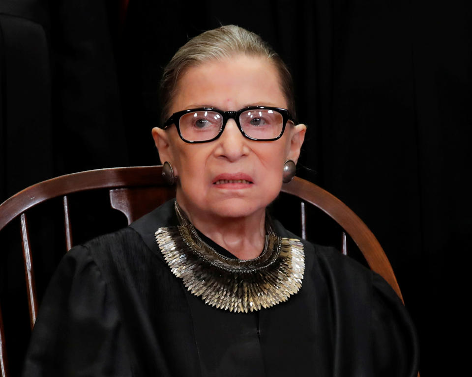 Justice Ginsburg is known for her elaborate collars and statement earrings. (Photo: REUTERS/Jim Young)