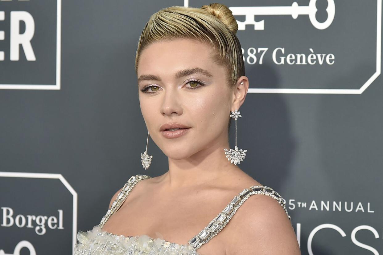 Florence Pugh during the arrivals for the 25th Annual Critics' Choice Awards at Barker Hangar on January 12, 2020 in Santa Monica, CA.