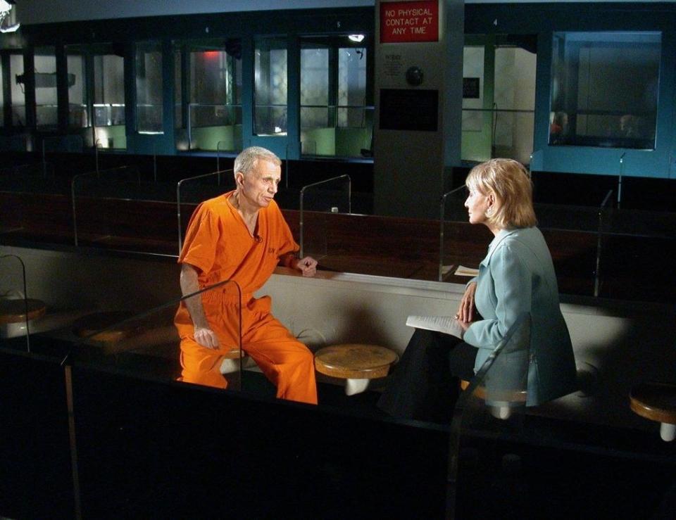 Barbara Walters interviews actor Robert Blake in the Los Angeles County Jail for an episode of 20/20 in February 2003. 