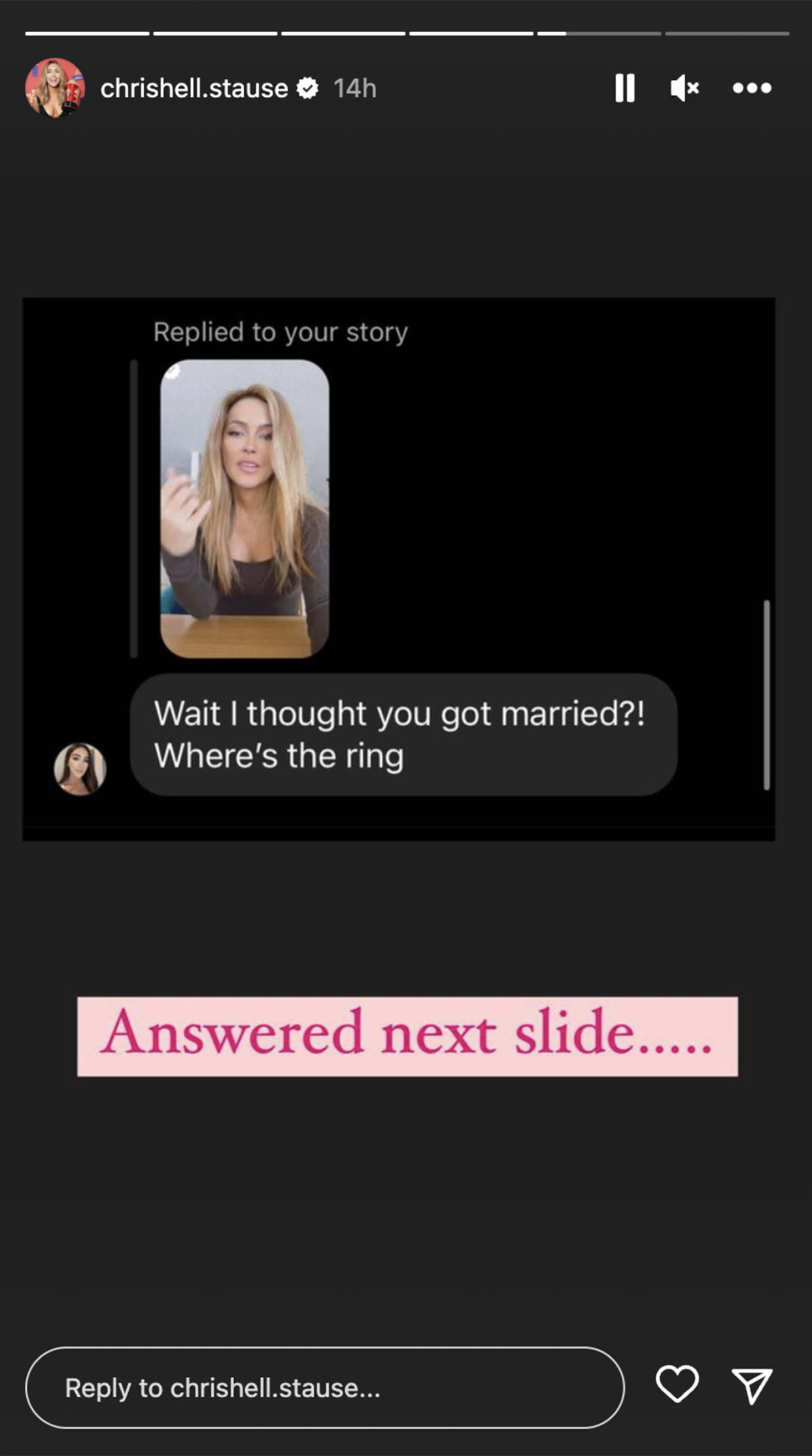 A fan asks Chrishell Stause why she's not wearing her wedding ring on Instagram. (@chrishell.stause via Instagram)