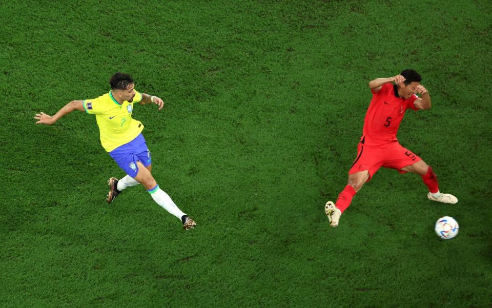 Lucas Paqueta of Brazil scores the team's fourth goal - Lars Baron/Getty Images