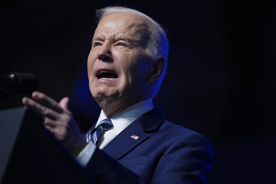 President Joe Biden delivers remarks on the CHIPS and Science Act at the Milton J. Rubenstein Museum, Thursday, April 25, 2024, in Syracuse, N.Y. (AP Photo/Evan Vucci)