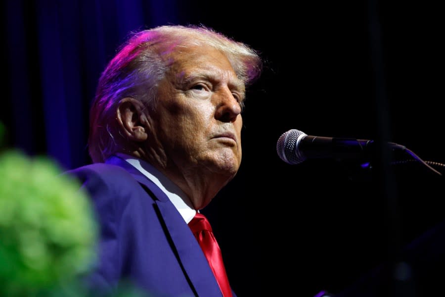 FILE – Former President Donald Trump speaks at a fundraiser event for the Alabama GOP, Friday, Aug. 4, 2023, in Montgomery, Ala. Just one month after Donald Trump’s January 2021 phone call to suggest Georgia’s secretary of state could overturn his election loss, district attorney Fani Willis announced she was looking into possibly illegal “attempts to influence” the results. (AP Photo/Butch Dill, File)