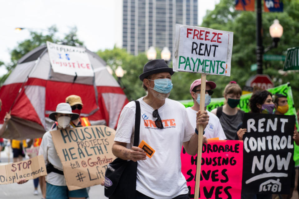 Protesters marching for rent control in Chicago