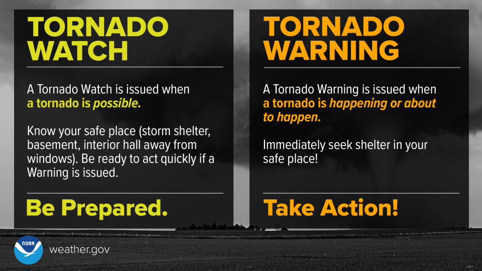 Tornado watch vs tornado warning. Here's the difference.