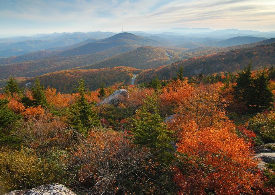 Autumn in the North Carolina mountains as see from Black Rock View on Grandfather Mountain.