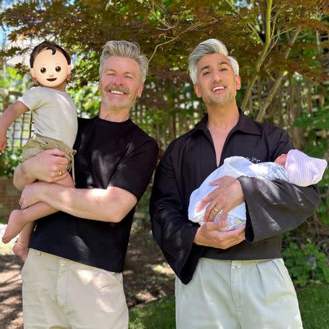 <p>Tan France Instagram</p> Tan France with his husband, Rob France, and their kids.