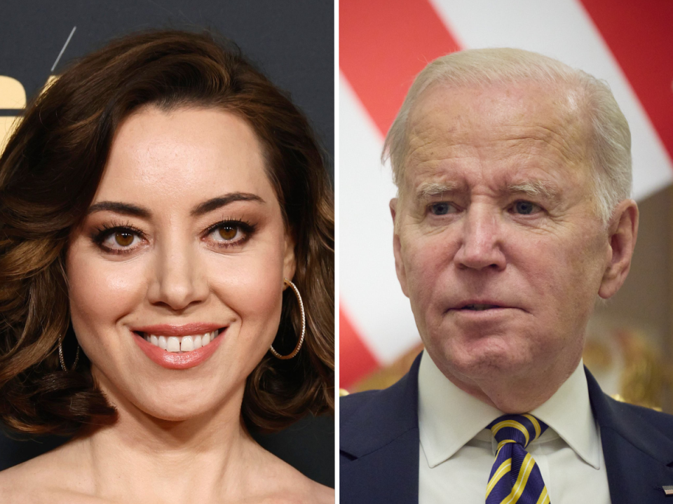 Aubrey Plaza and Joe Biden (Getty Images)