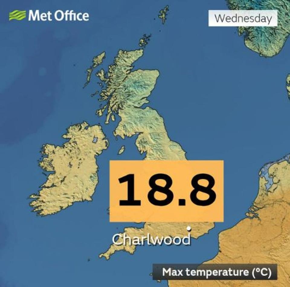 The damp forecast comes after the UK saw temperatures topping 18C on the first day of spring (MET OFFICE)