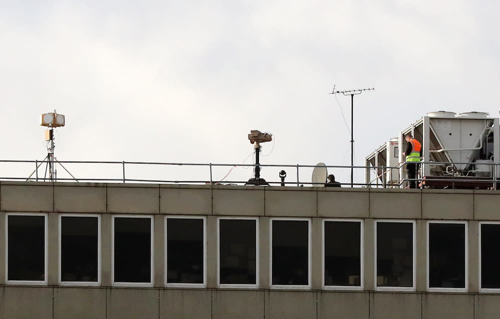 Counter drone equipment deployed on a rooftop at Gatwick Airport following the attacks (Picture: PA)