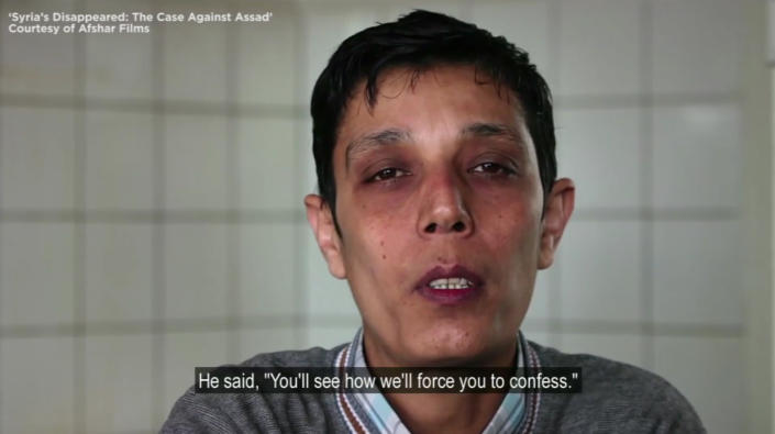 Mazan Alhummada, a human rights activist who was detained and tortured in Syria. (Screen capture from &#39;Syria&#x002019;s Disappeared: The Case against Assad&#39;)