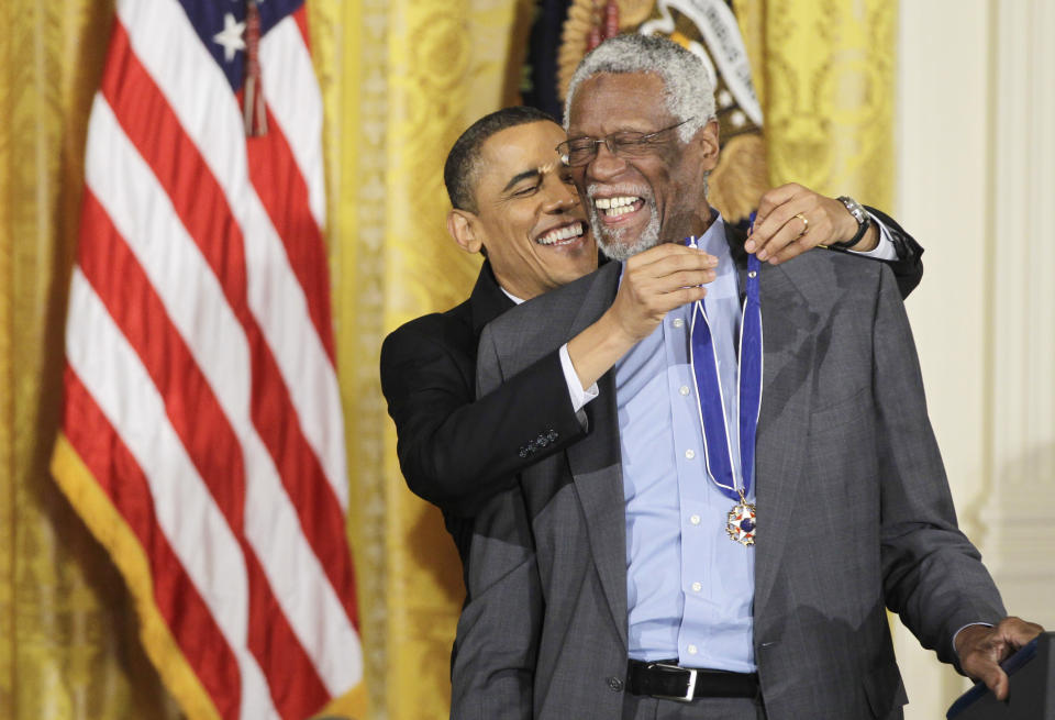 Bill Russell receives the President Medal of Freedom from Barack Obama in 2010. (AP)