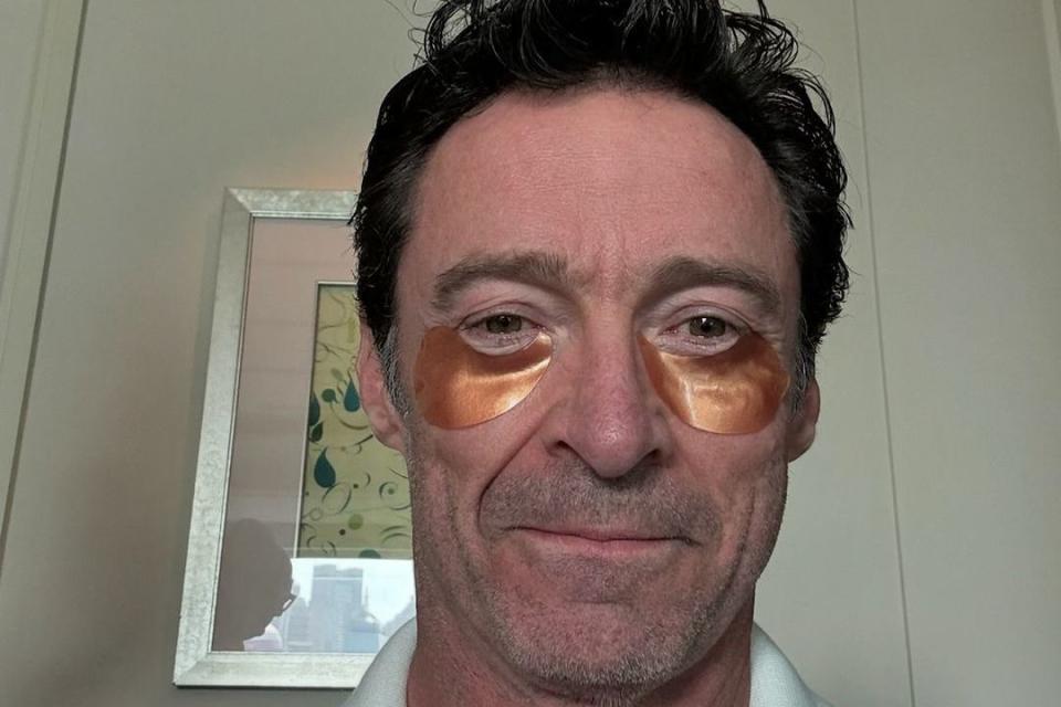 <p>Hugh Jackman/Instagram</p> Hugh Jackman with eye masks