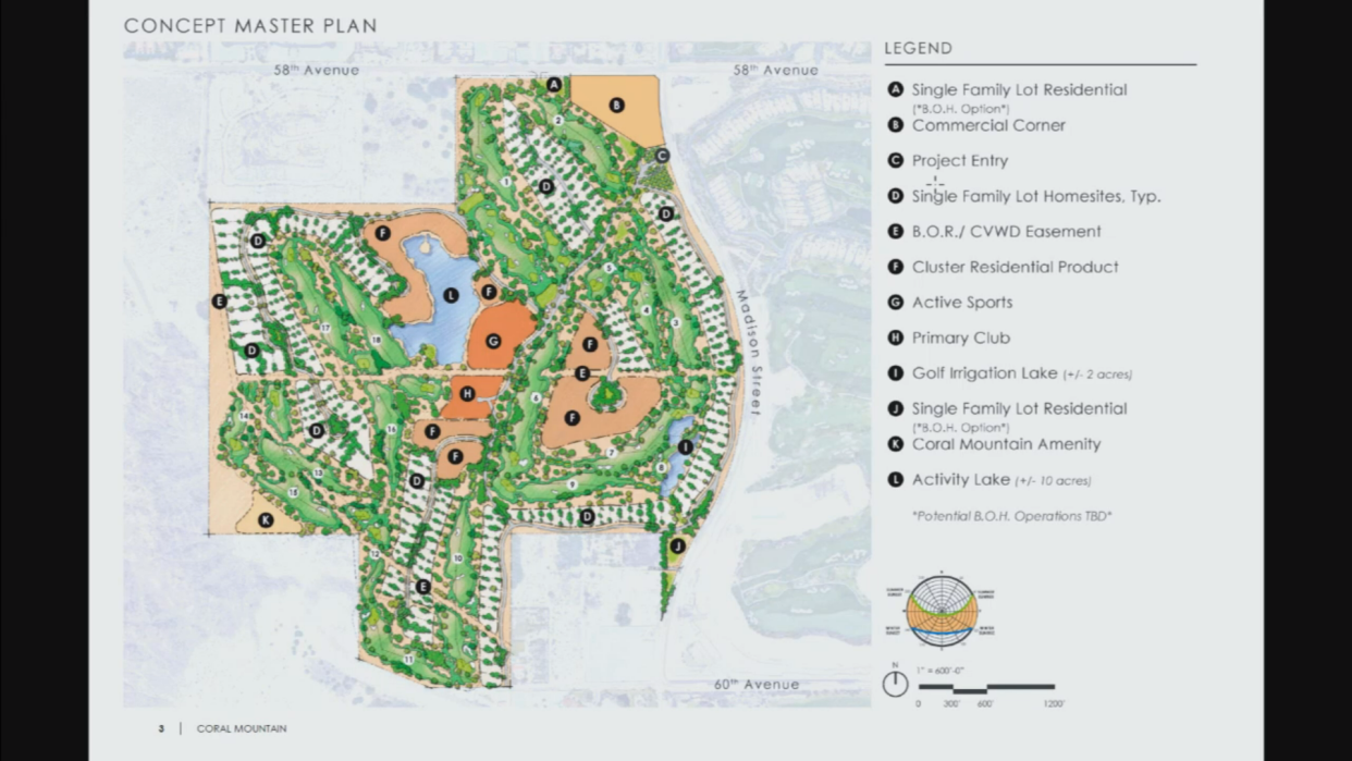 A map presented by the developer shows plans for the revised Coral Mountain project in La Quinta, which gained approval from the city's planning commission Tuesday night.