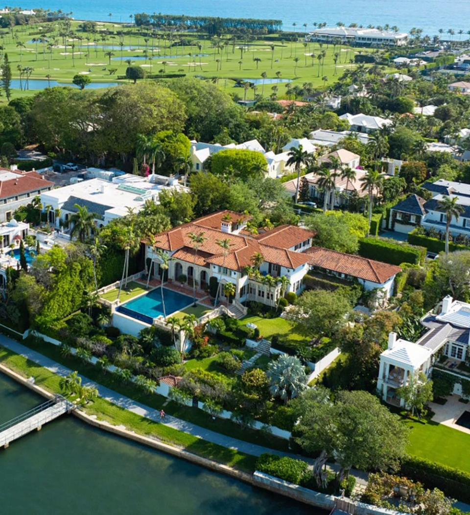 A lakefront estate in Palm Beach at 740 Hi Mount Road, seen with the red roof in the center, was just purchased for $74.25 million, according to the buyer, Palm Beach entrepreneur and investor Harvey C. Jones Jr.