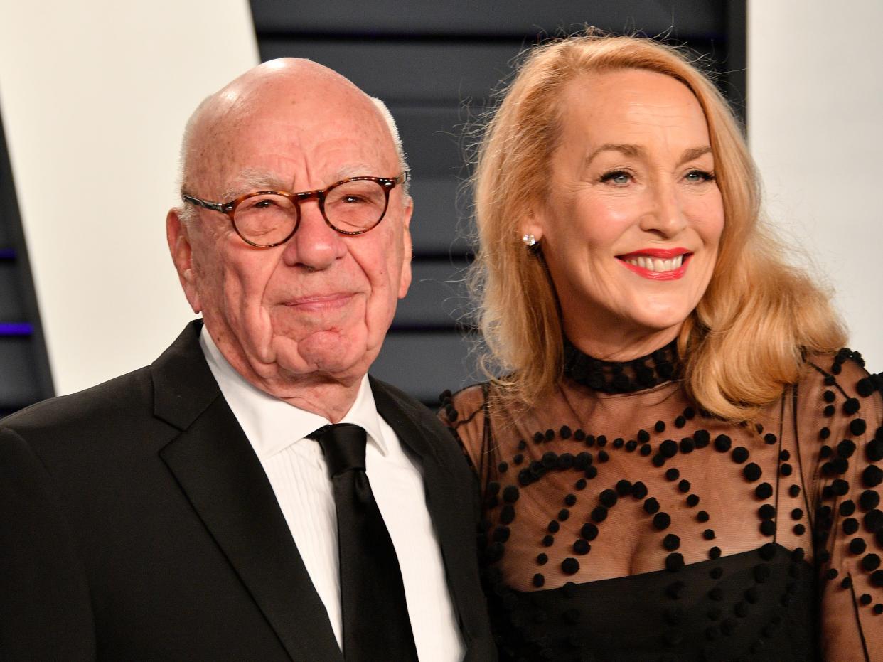 Rupert Murdoch (L) and Jerry Hall attend the 2019 Vanity Fair Oscar Party.