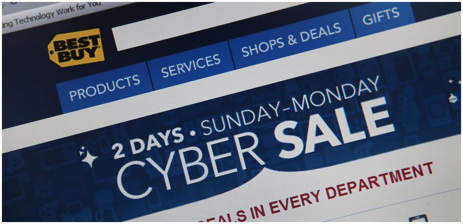 Electronics retailer Best Buy advertises Cyber Monday sales on the store's website
