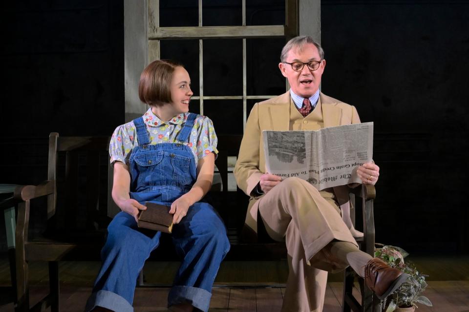Richard Thomas as Atticus Finch shares a moment with Scout Backus as Scout Finch in “To Kill a Mockingbird.”