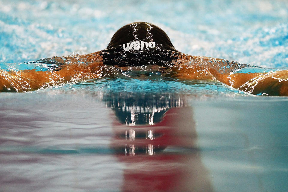 INDIANAPOLIS, IN - MARCH 29: Clarke Burckle swims in men's 200 meter breaststroke finals the during day one of the 2012 Indianapolis Grand Prix at the Indiana University Natatorium on March 29, 2012 in Indianapolis, Indiana. (Photo by Dilip Vishwanat/Getty Images)