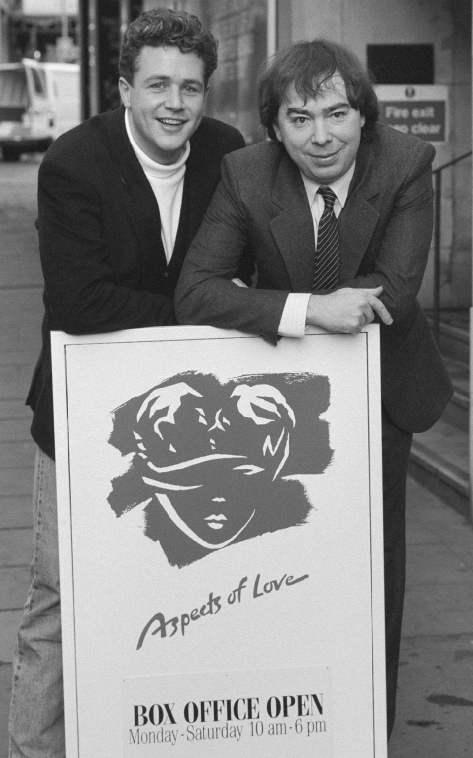 Michael Ball with composer Andrew Lloyd Webber in 1988 at Aspects Of Love at the Prince of Wales Theatre - Hulton Archive