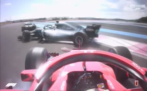 Vettel makes contact with Bottas - Credit: SKY SPORTS F1