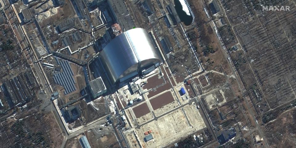 Maxar satellite imagery closeup of Chernobyl Nuclear Power Plant in Ukraine on March 10, 2022.