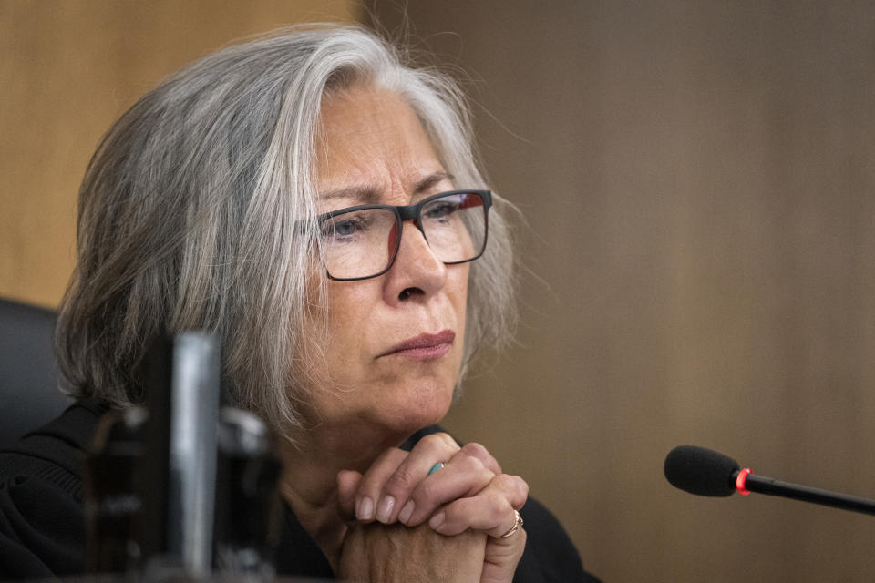 Judge Kathryn Quaintance listens as former Minneapolis police officer Mohamed Noor reads a statement before sentencing Friday, June 7, 2019, in Hennepin County District Court in Minneapolis in the fatal shooting of Justine Ruszczyk Damond. (Leila Navidi/Star Tribune via AP, Pool)