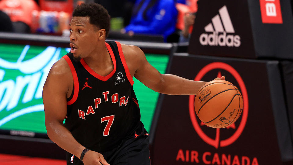 Kyle Lowry is averaging 17.6 points, 5.6 rebounds and 7.4 assists this season for the Raptors. (Photo by Mike Ehrmann/Getty Images)