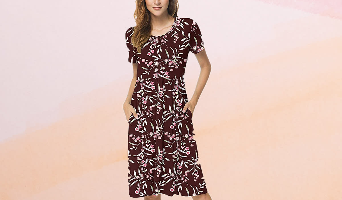 empire-waist floral knee-length dress