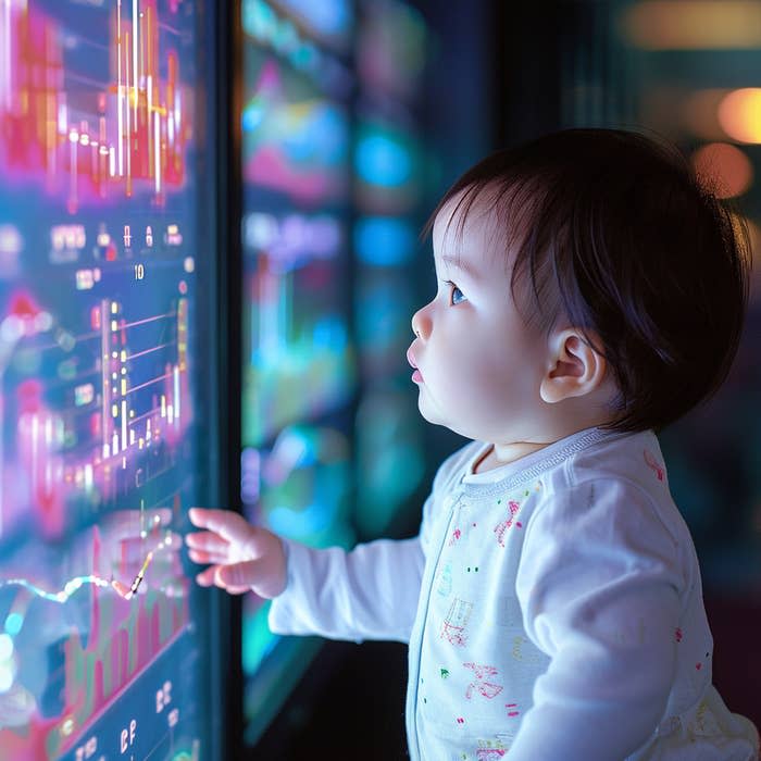 Closeup of a baby looking at a screen