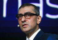 Rajeev Suri, Nokia's President and Chief Executive Officer, speaks during the Mobile World Congress in Barcelona, Spain February 25, 2018. REUTERS/Yves Herman